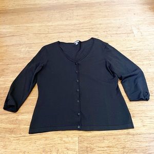 Ann Taylor 3/4 sleeve plain  black button down cardigan w/ sleeve detail. L